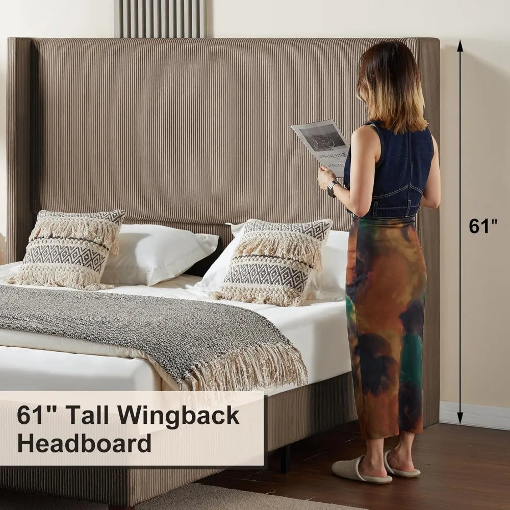 King Corduroy Wingback Bed