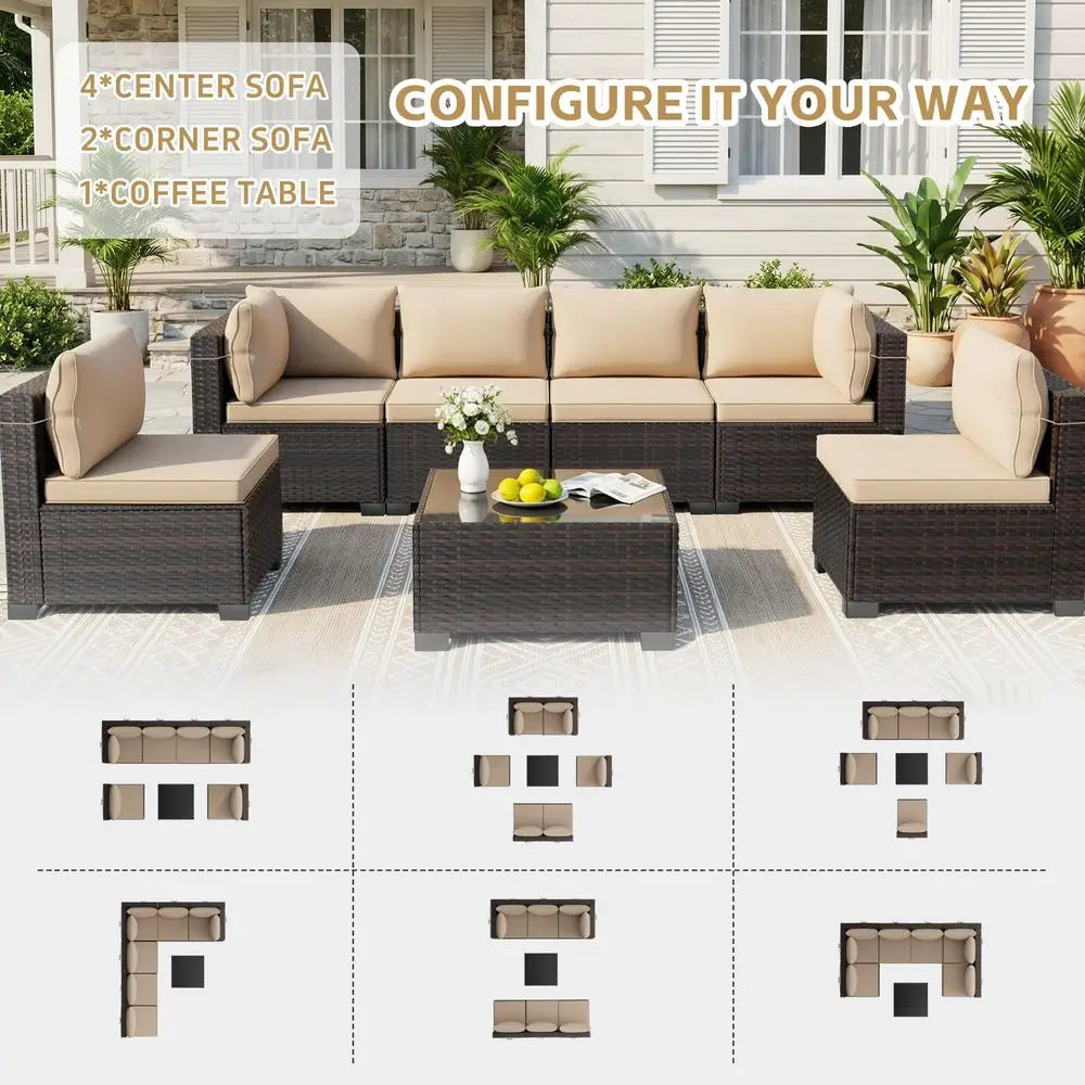 Wicker Tea Table Sofa Set