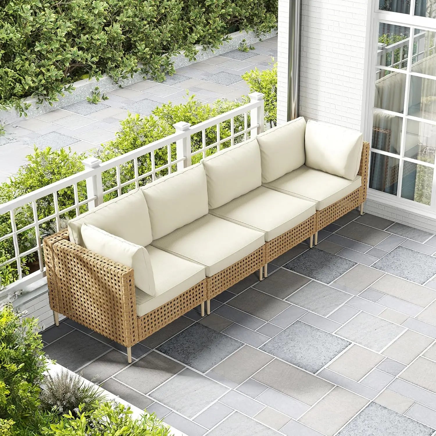 Handwoven Wicker Sectional Set