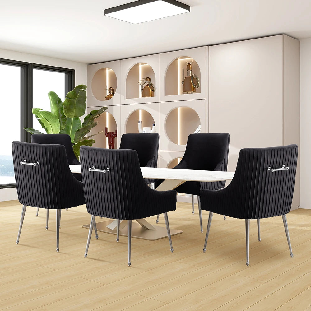 Velvet Pleated Dining Chairs Set of 6