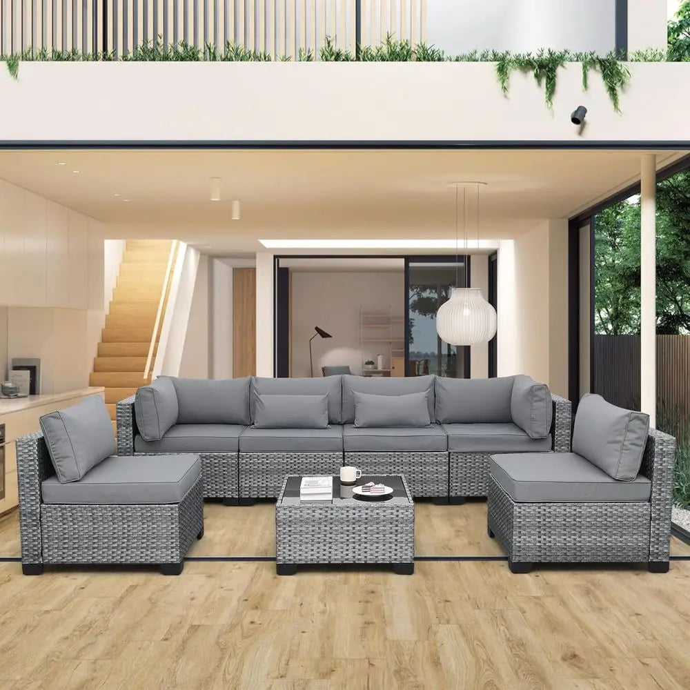 Grey Wicker Sectional Set