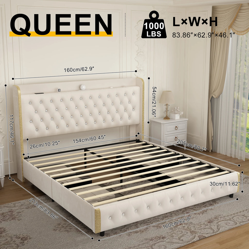 Queen LED Platform Bed with Storage Drawers