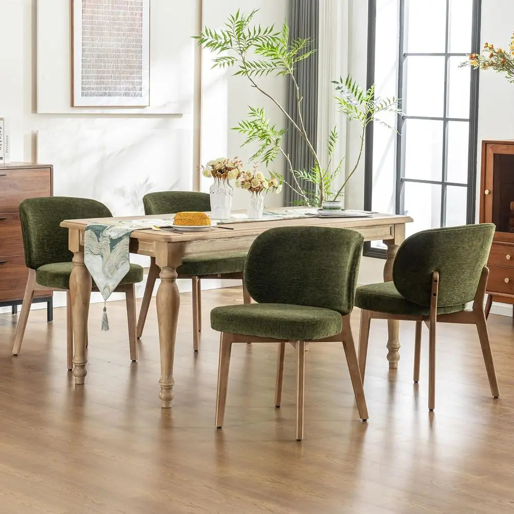 Olive Green Bouclé Accent Chairs Set of 4