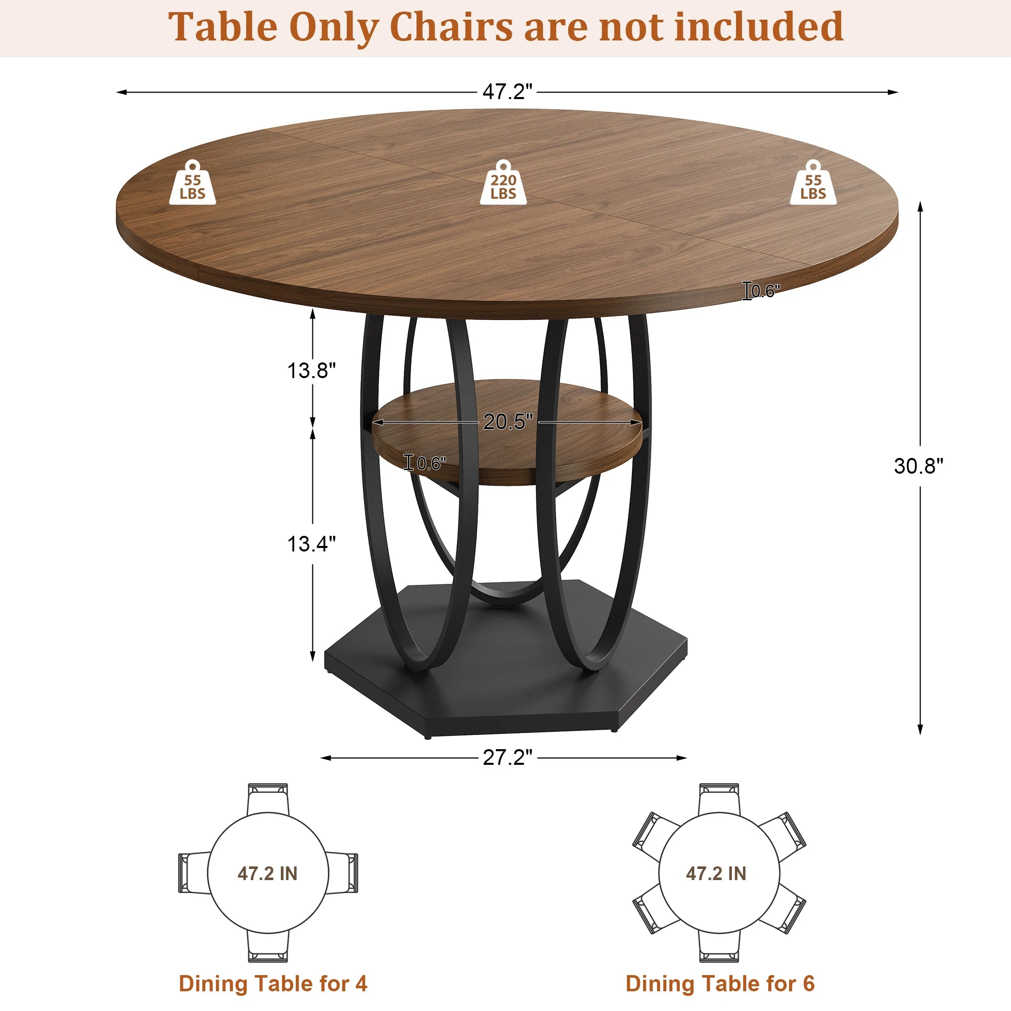 Round Dining Table for 4–6