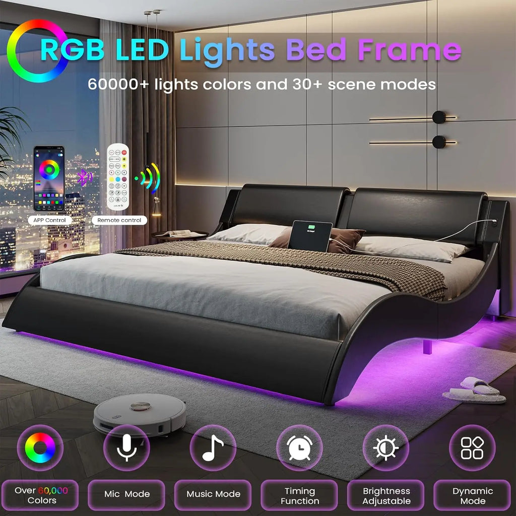 King LED Bed with Charging Ports
