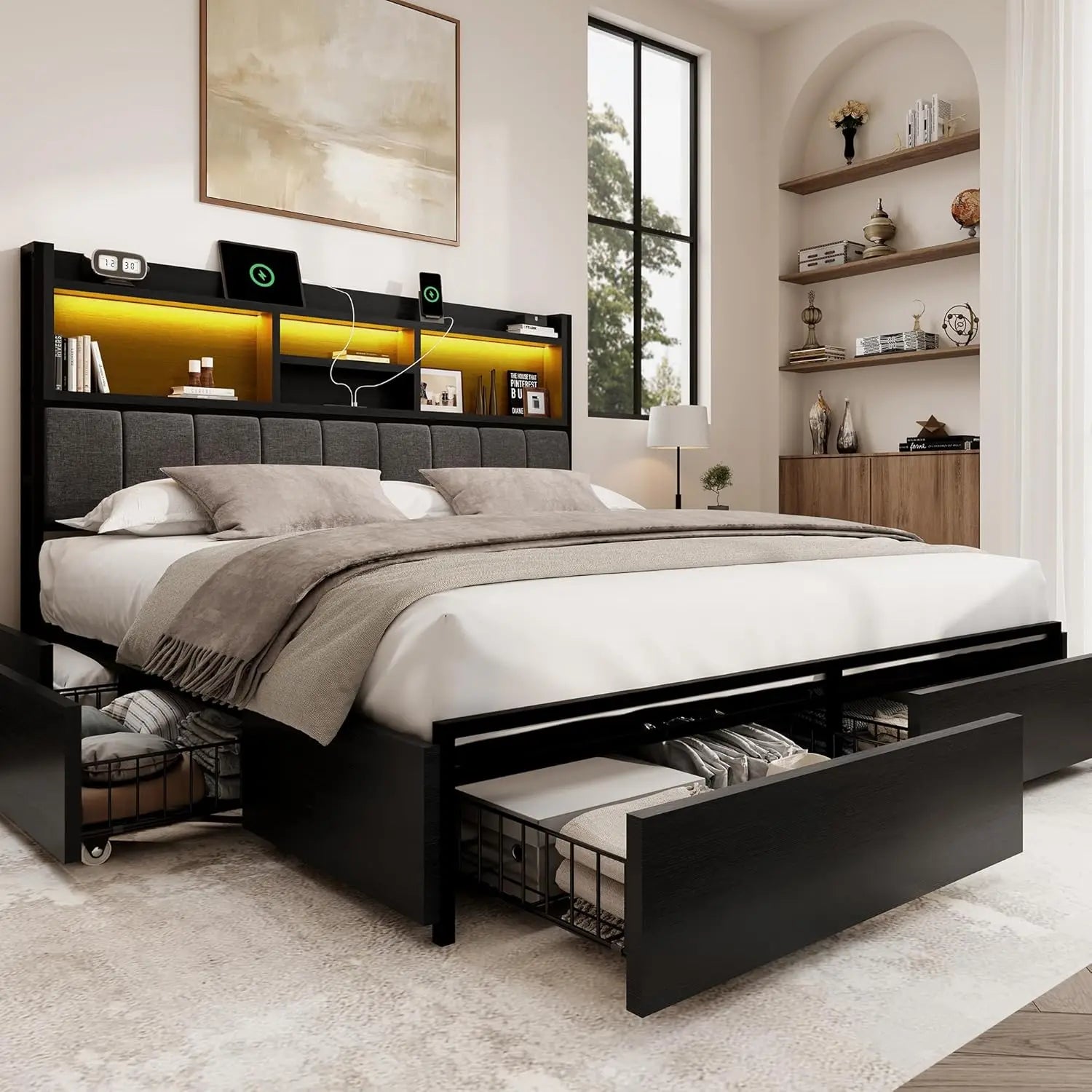 Queen Storage Bed with USB Charging