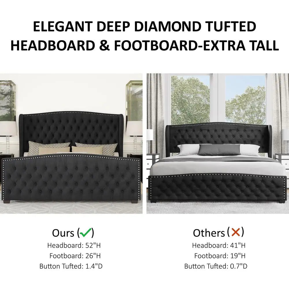 Velvet Wingback Platform Bed