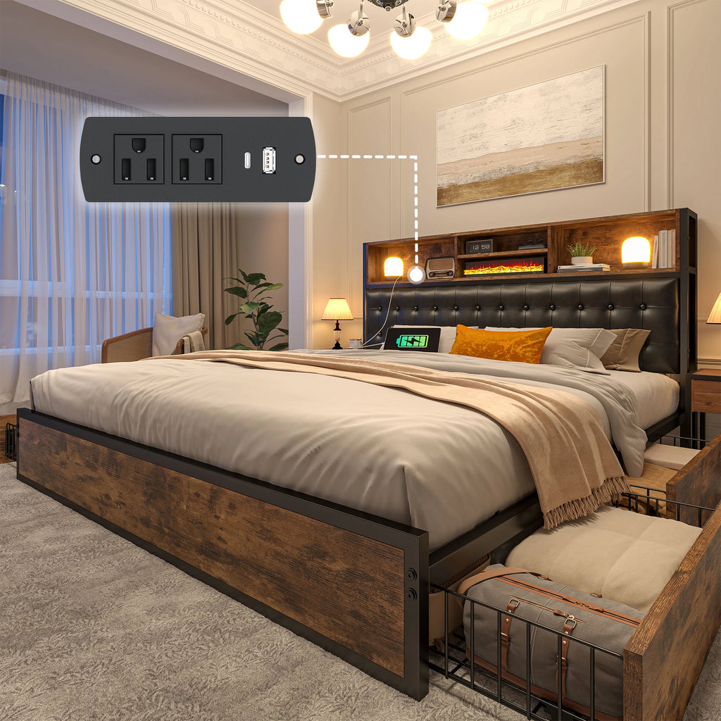Upholstered Storage Bed with Drawers