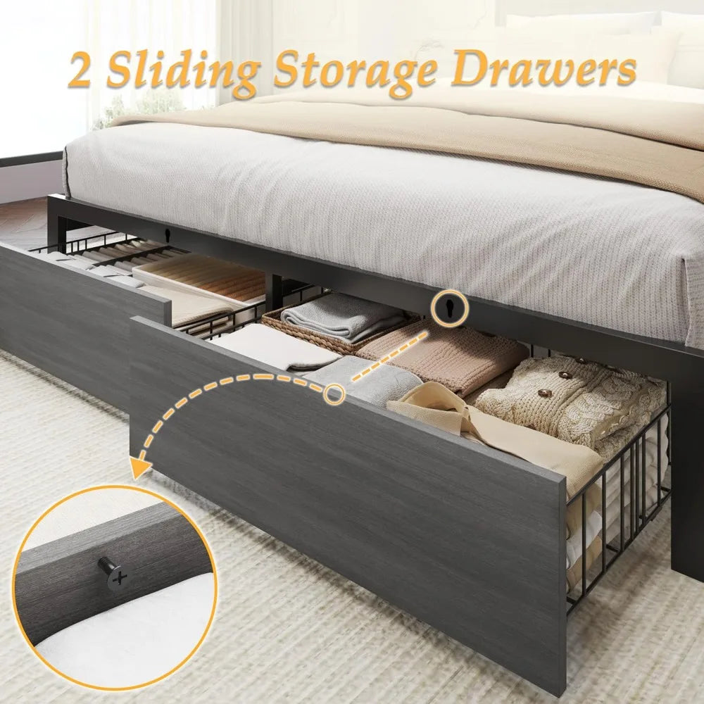 Queen Storage Bed with LED Headboard
