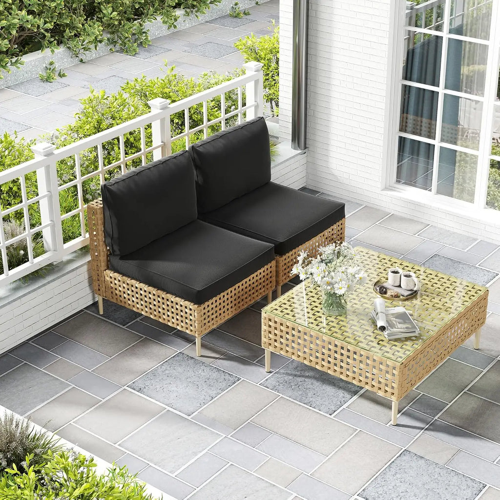 Handwoven Wicker Sectional Set