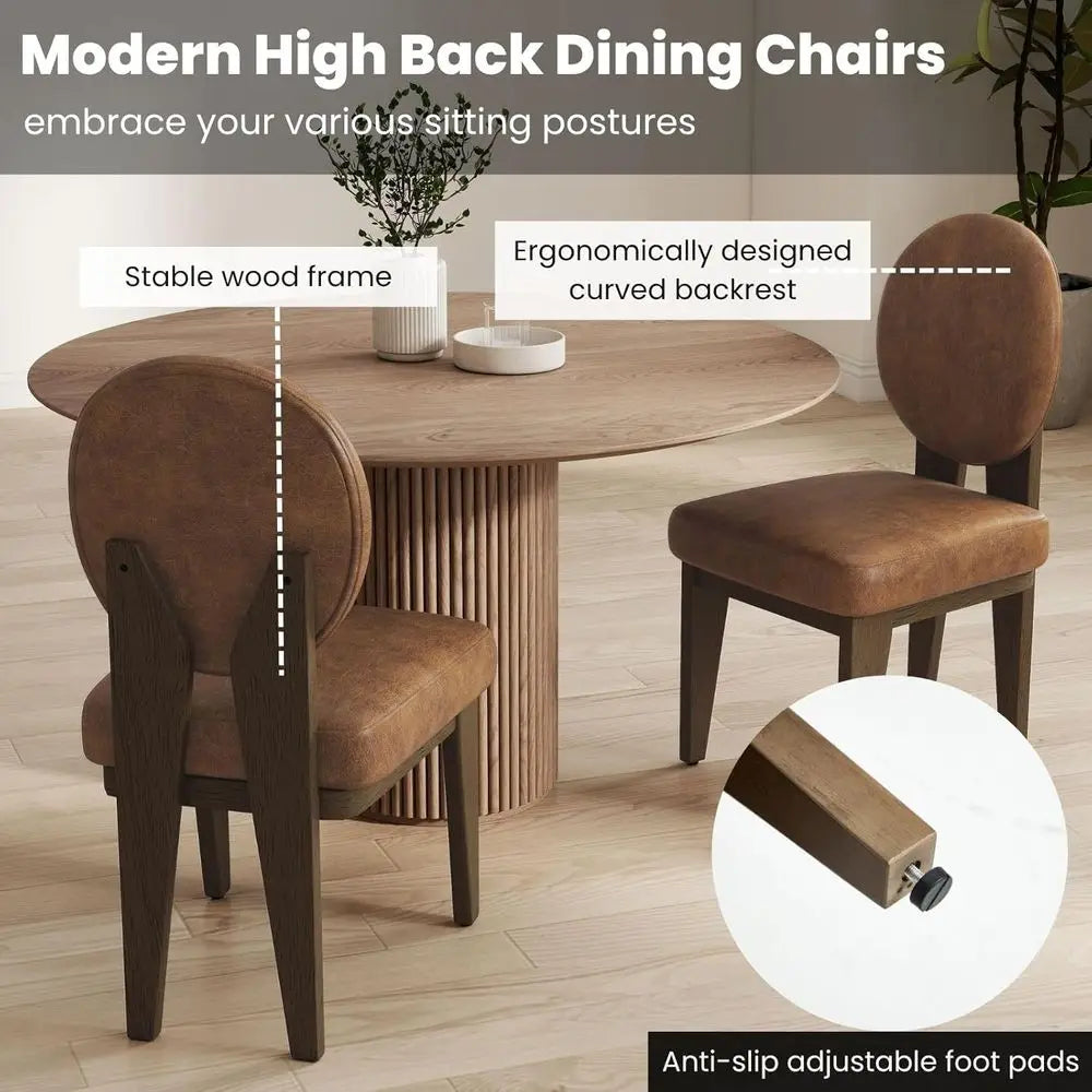 Upholstered Leather Dining Chairs Set of 2