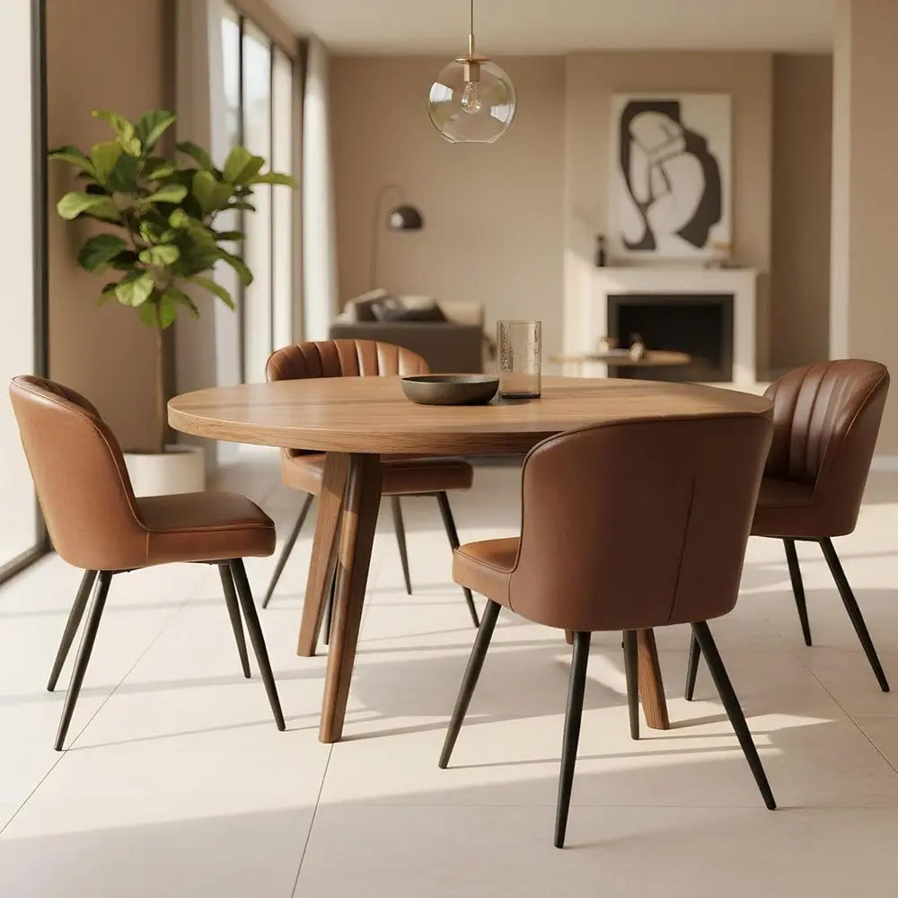 Brown Leather Dining Chairs Set of 4