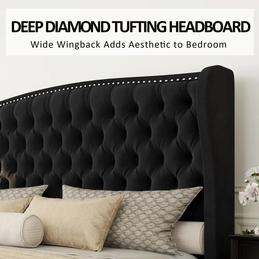 Velvet Wingback Platform Bed