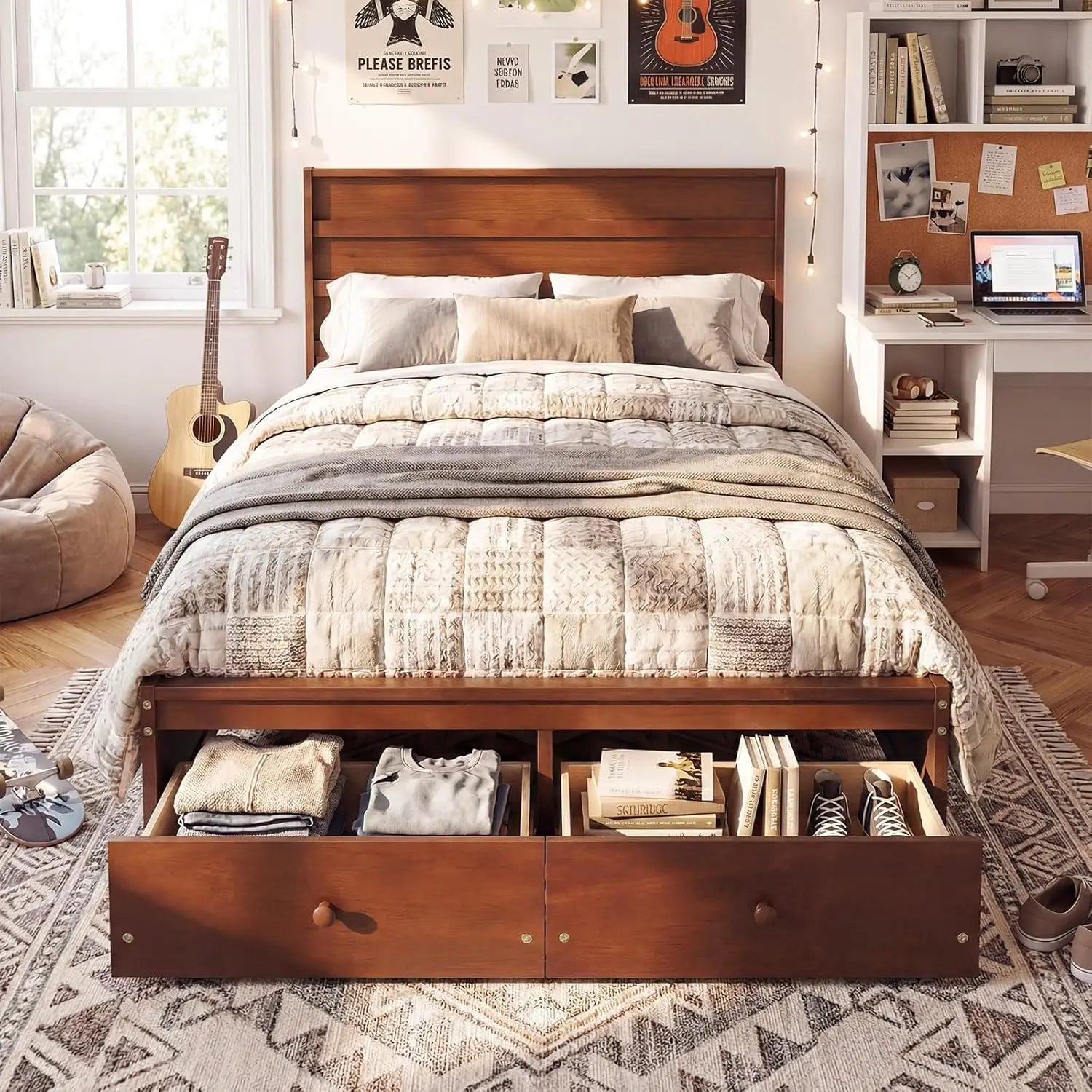 Walnut Storage Bed Frame