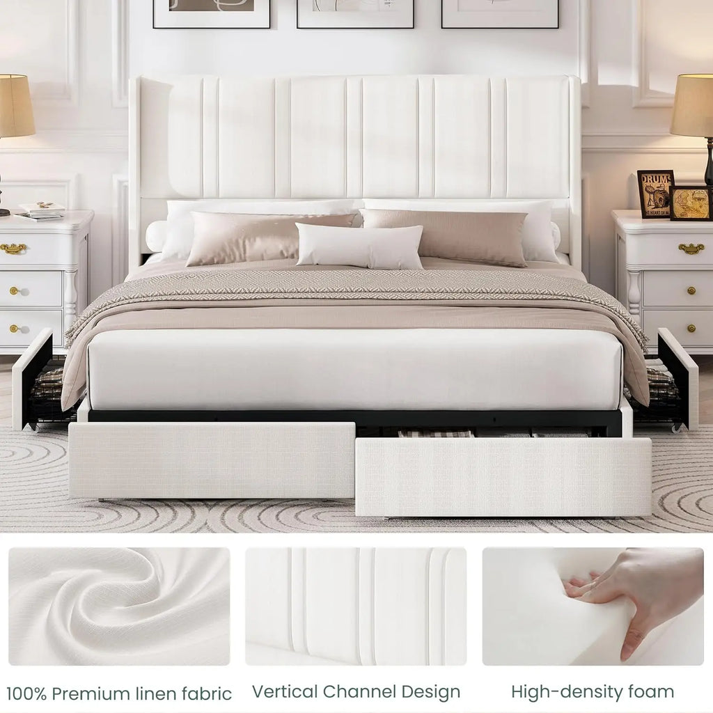 King Storage Bed with Wingback Headboard