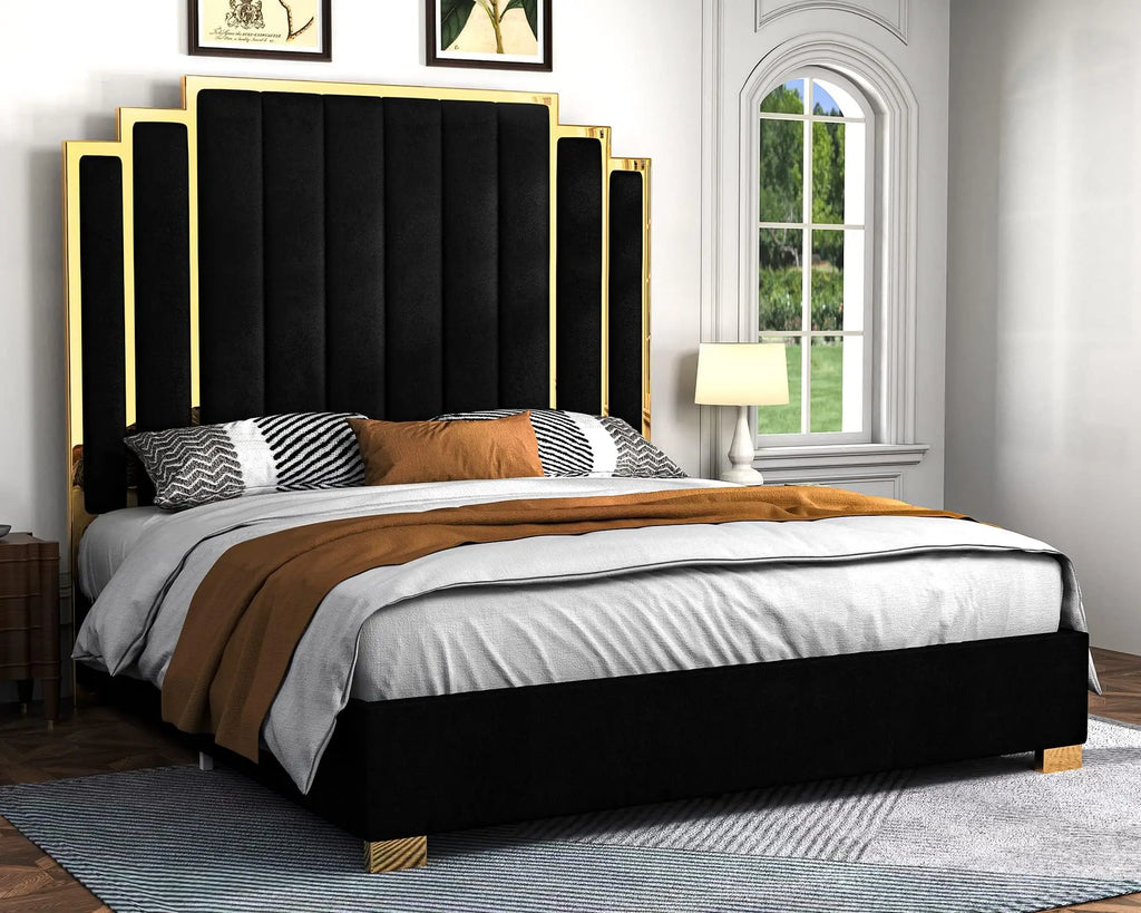 California King Velvet Bed with Gold Trim