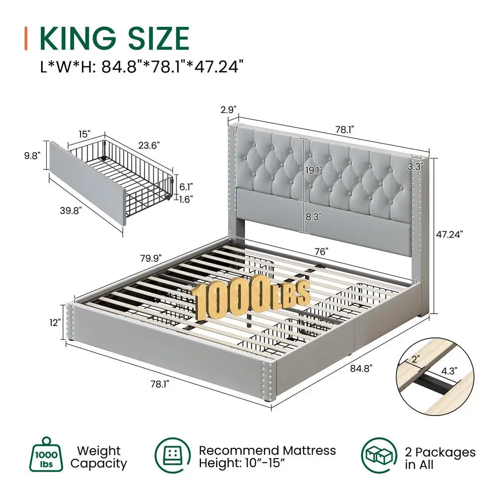 King Velvet Storage Bed