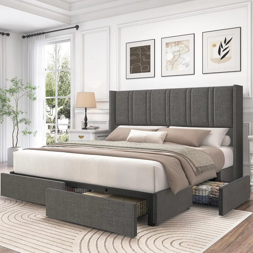 King Storage Bed with Wingback Headboard