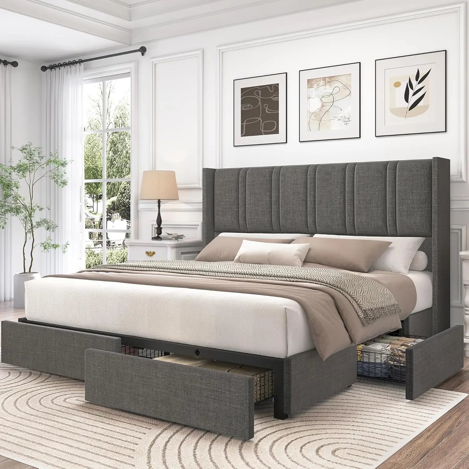 King Storage Bed with Wingback Headboard