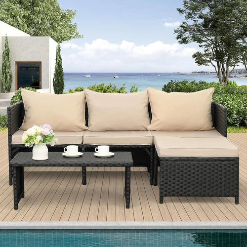 Black Rattan Conversation Set