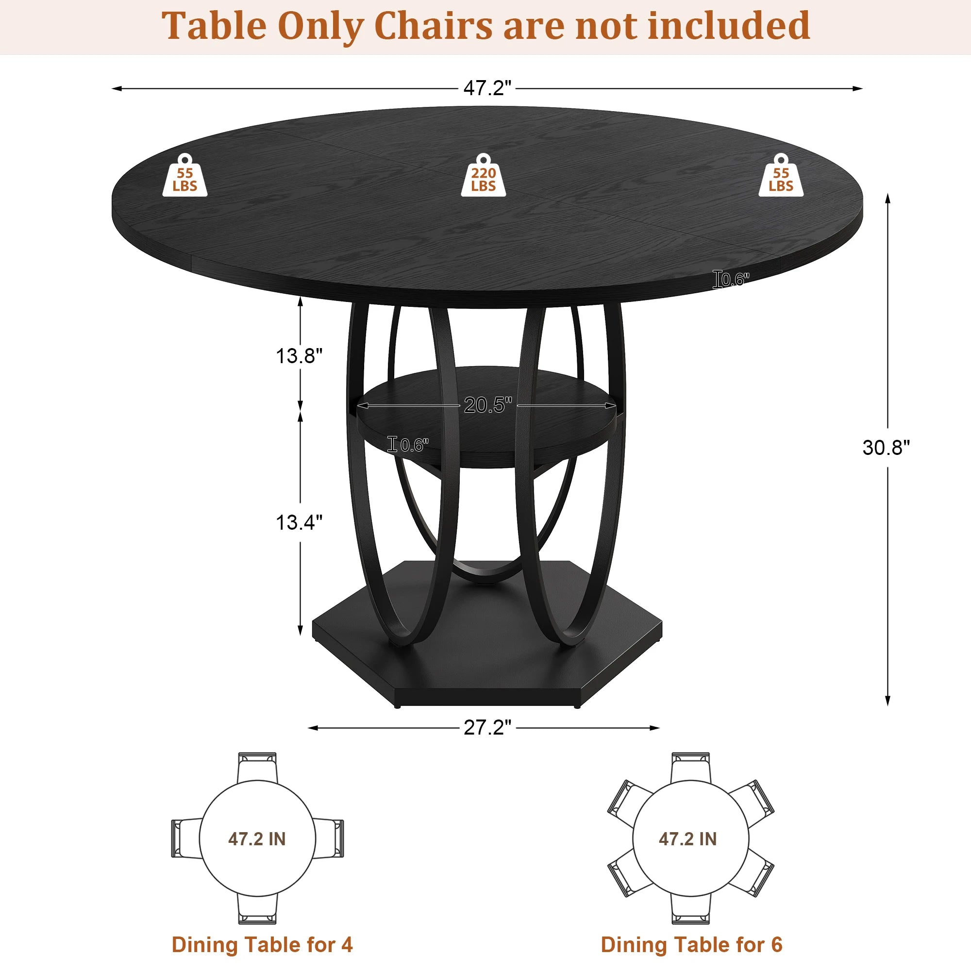 Round Dining Table for 4–6