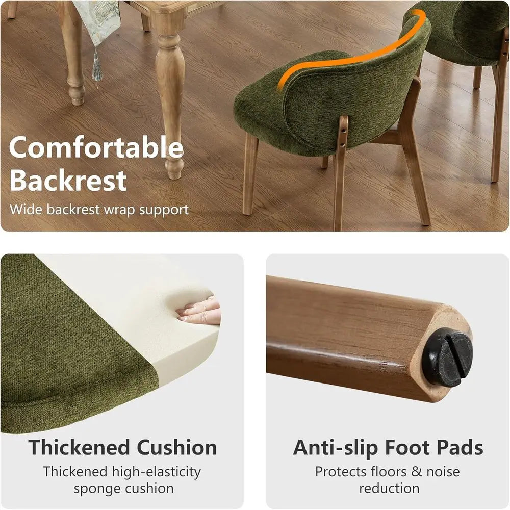 Olive Green Bouclé Accent Chairs Set of 4