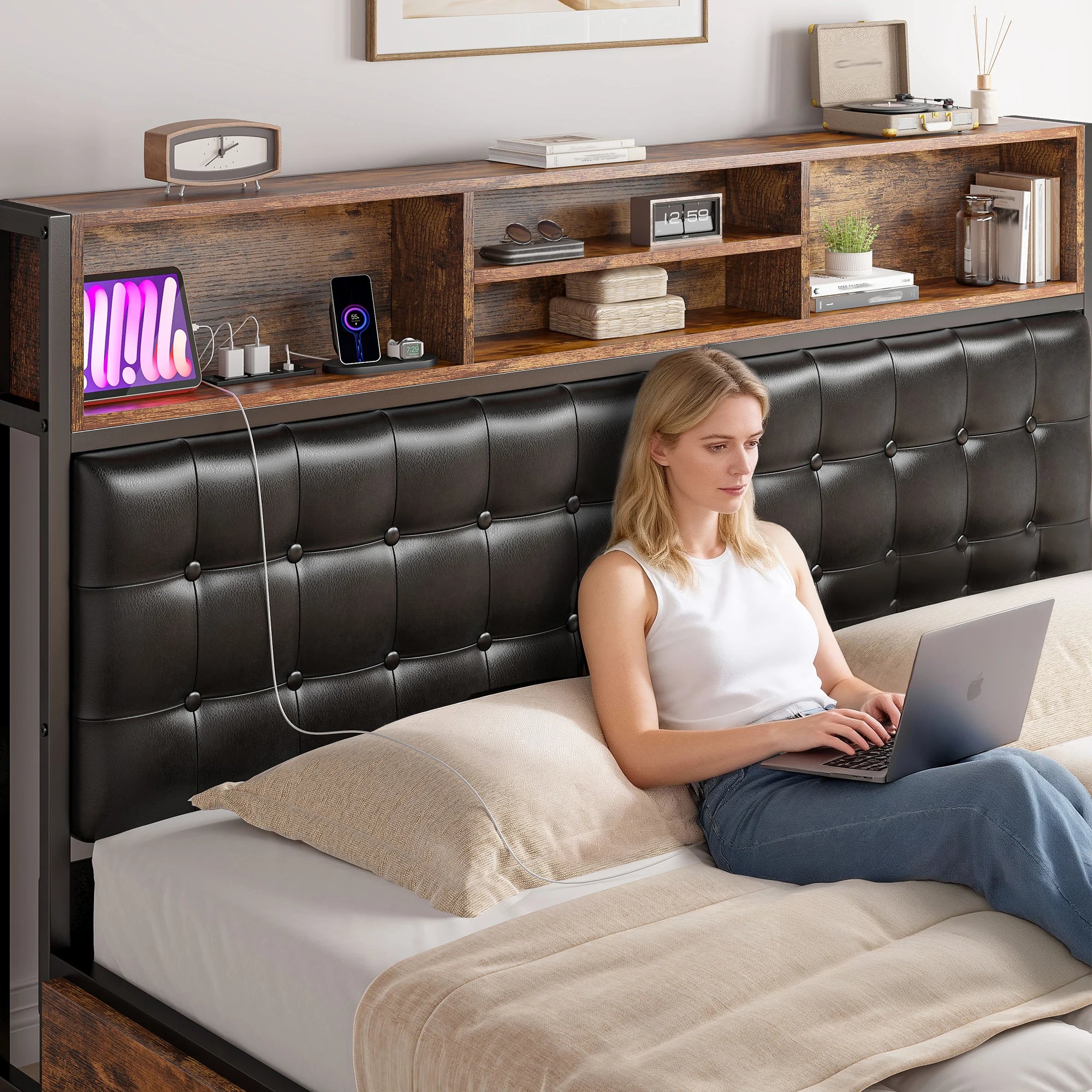 Upholstered Storage Bed with Drawers