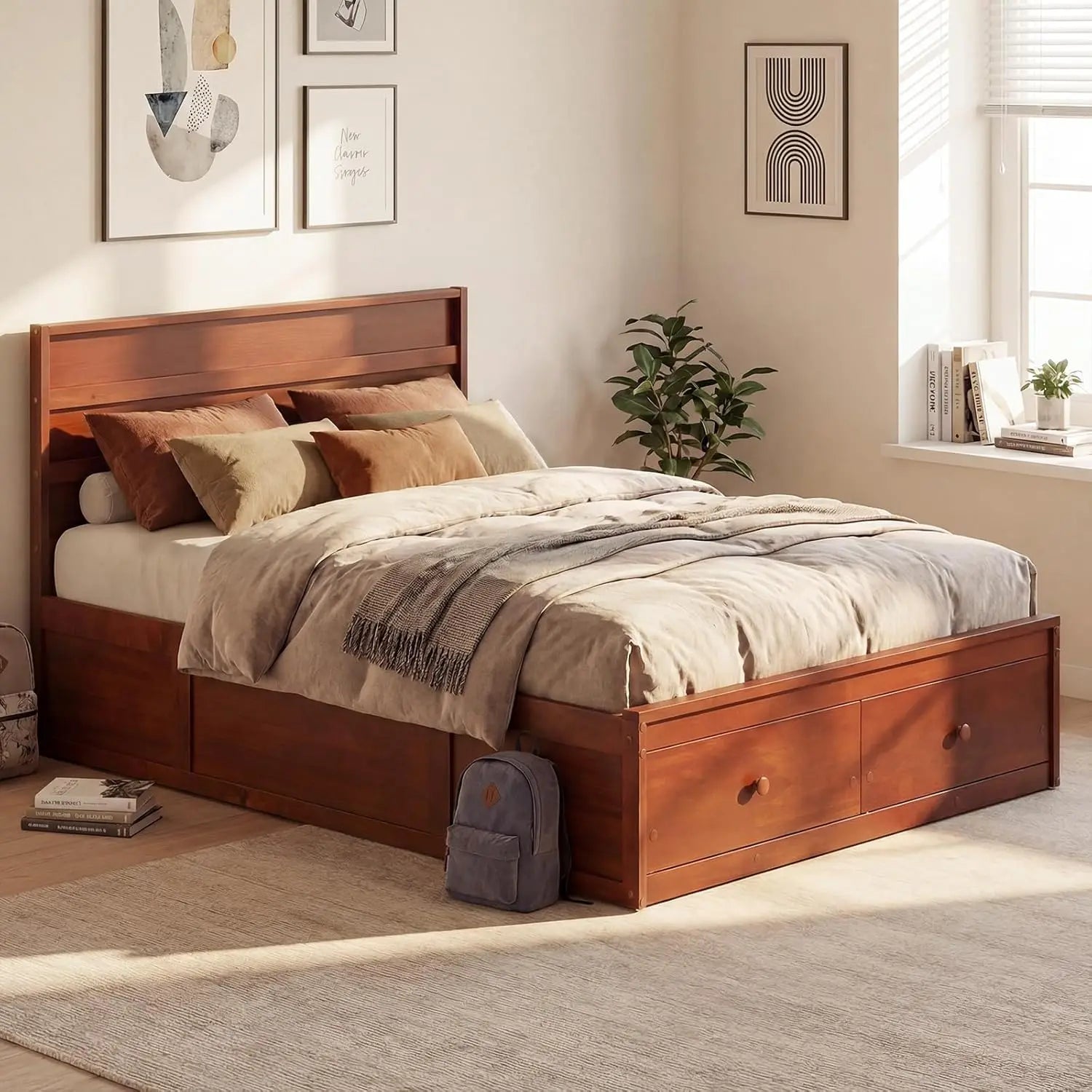 Walnut Storage Bed Frame
