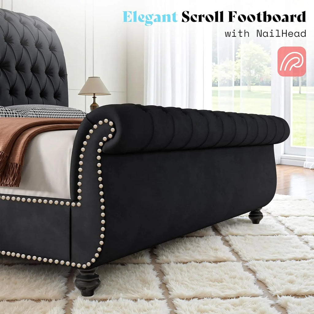 Velvet Sleigh Bed Frame