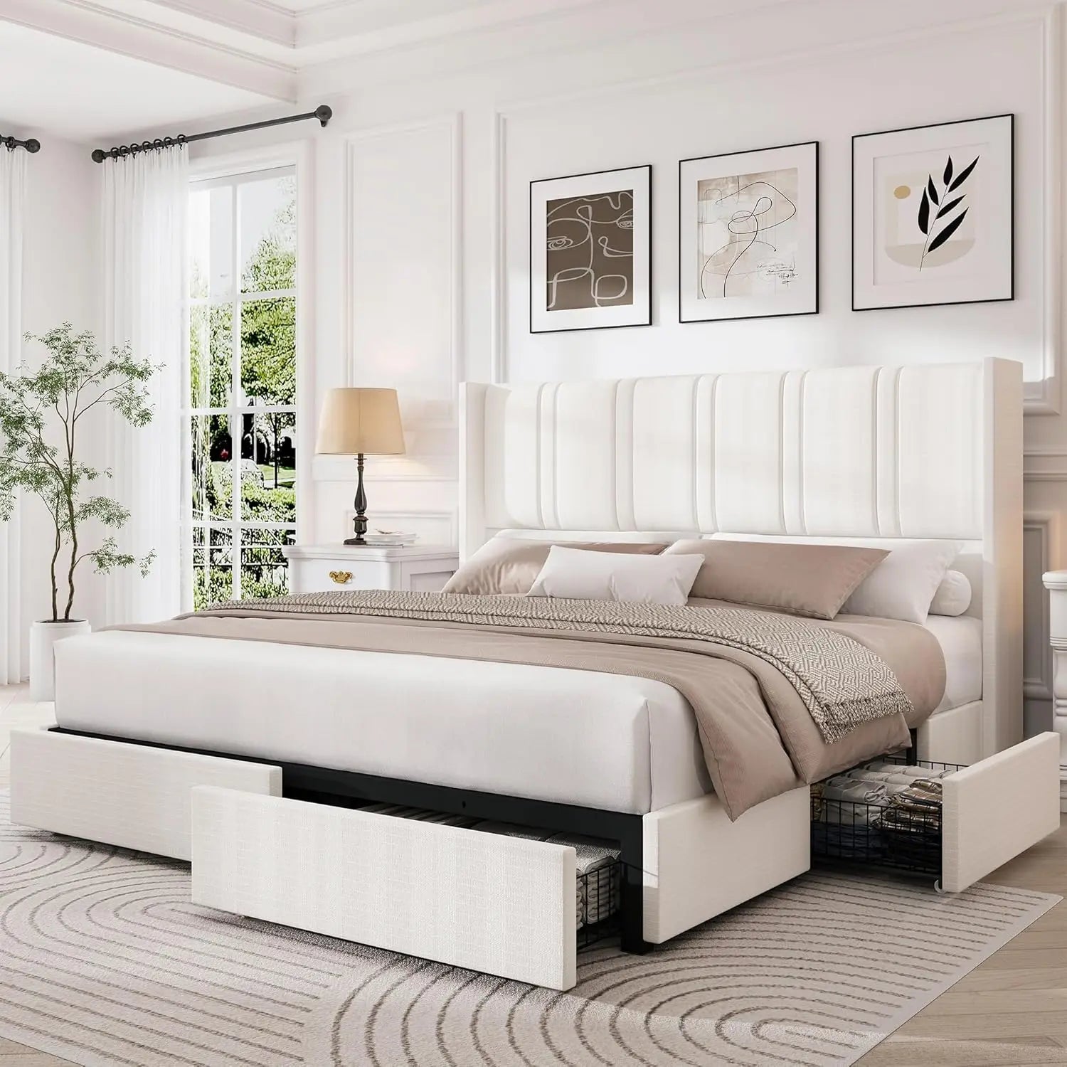 King Storage Bed with Wingback Headboard
