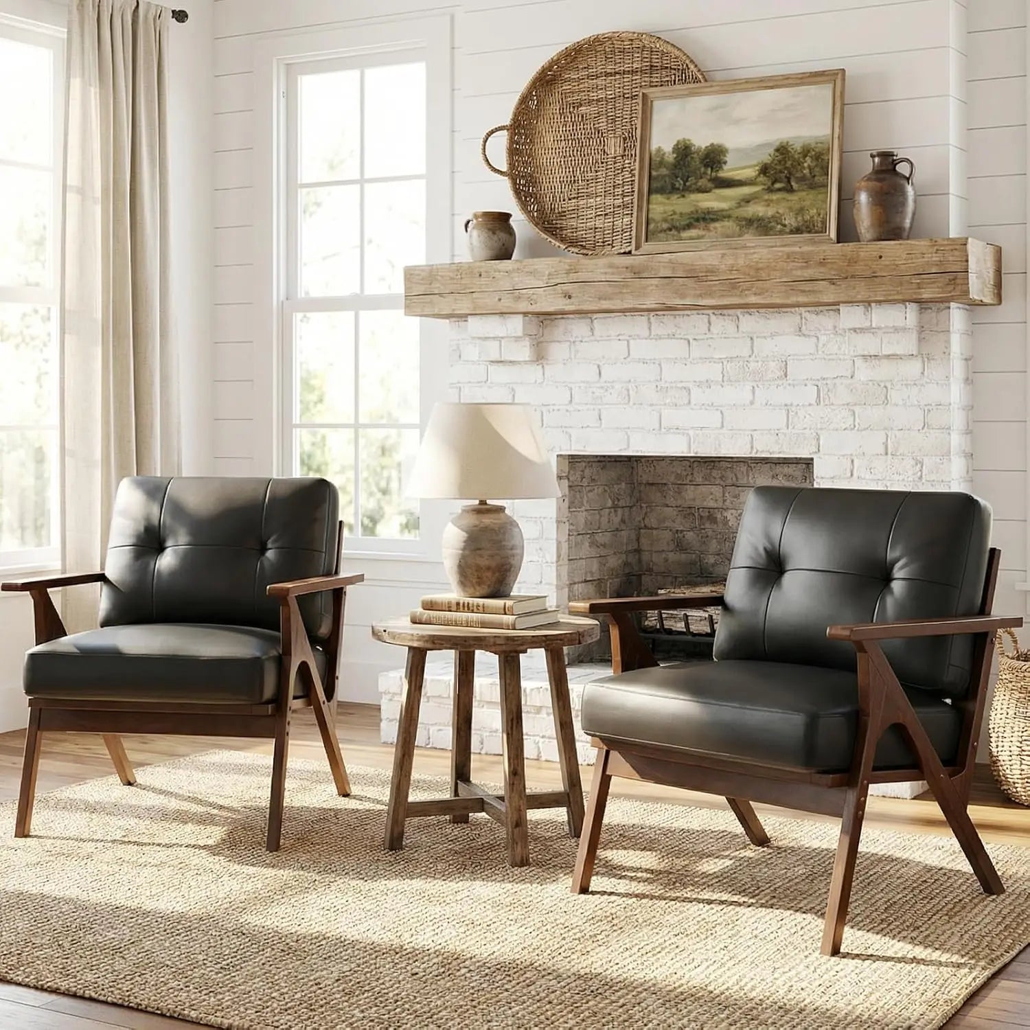 Leather Accent Chair Set of 2