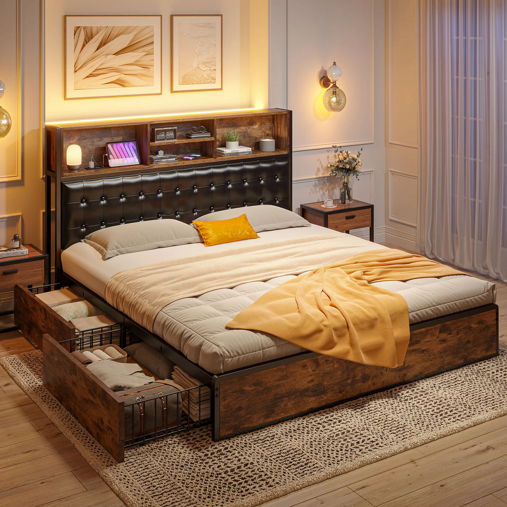Upholstered Storage Bed with Drawers