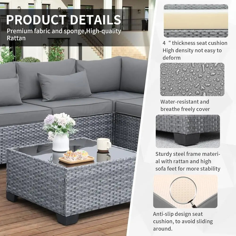 Grey Wicker Sectional Set