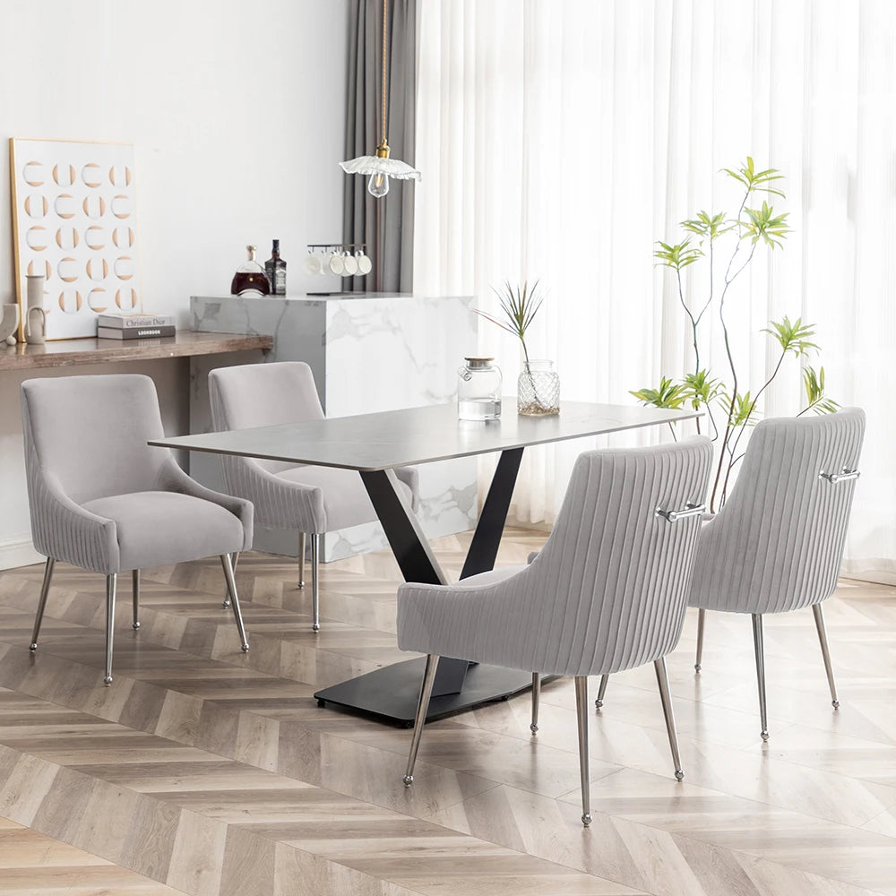 Velvet Pleated Dining Chairs Set of 6