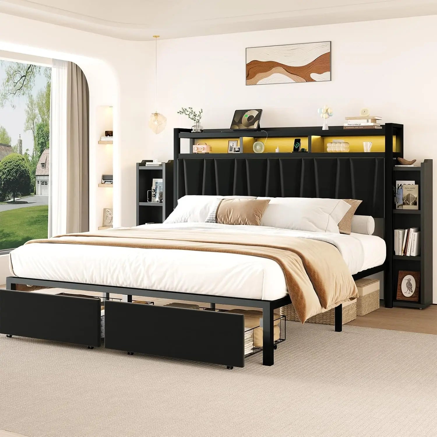 King Storage Bed with LED Headboard