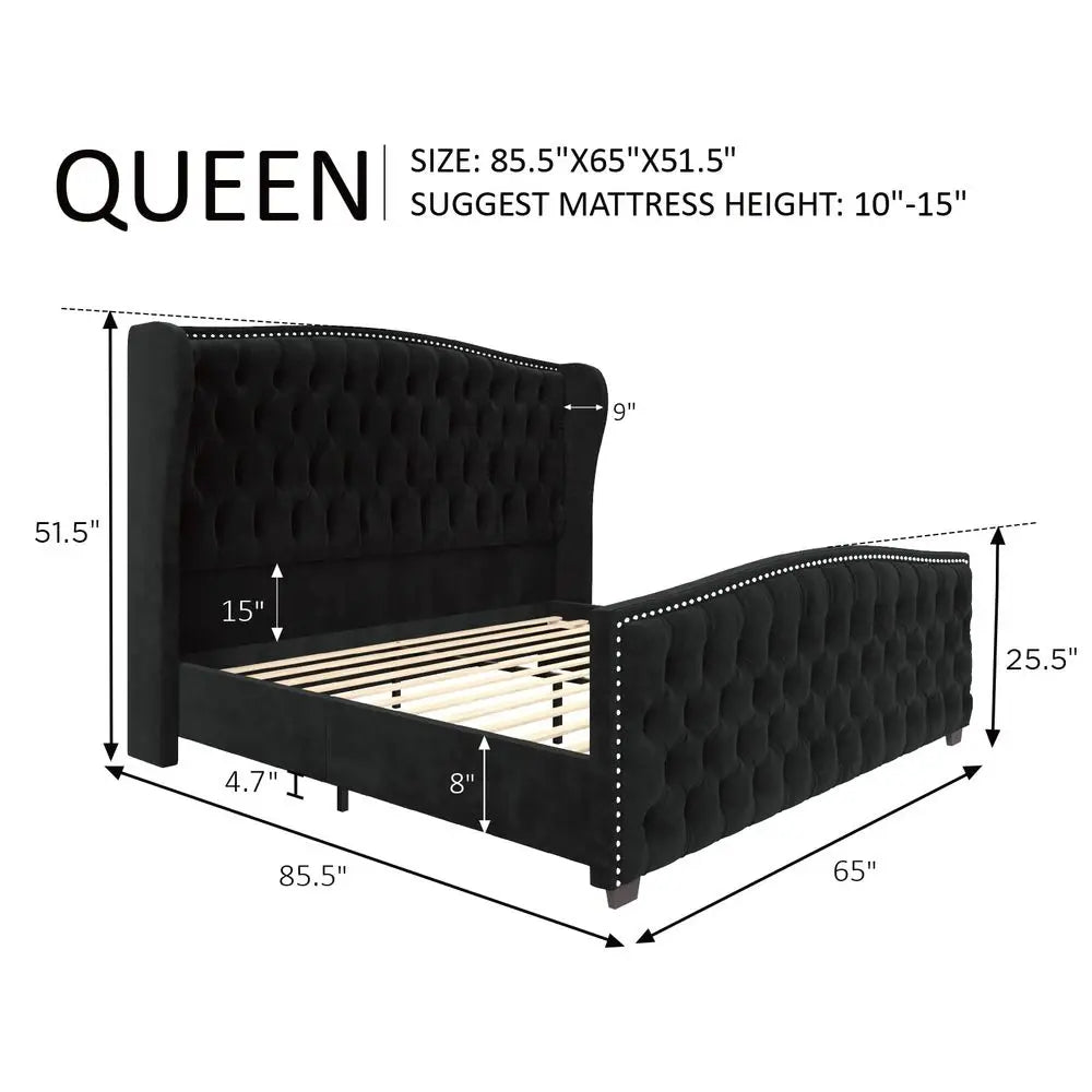 Velvet Wingback Platform Bed