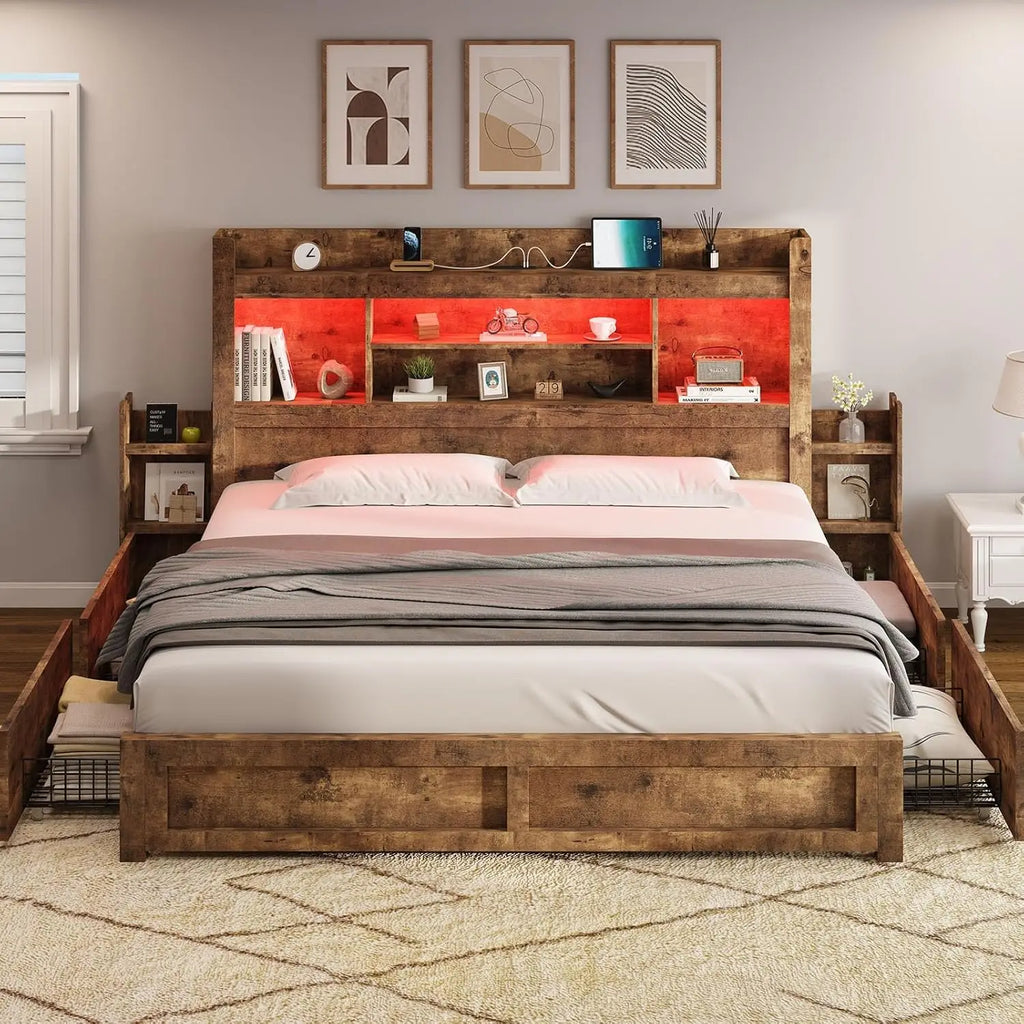 California King LED Storage Bed