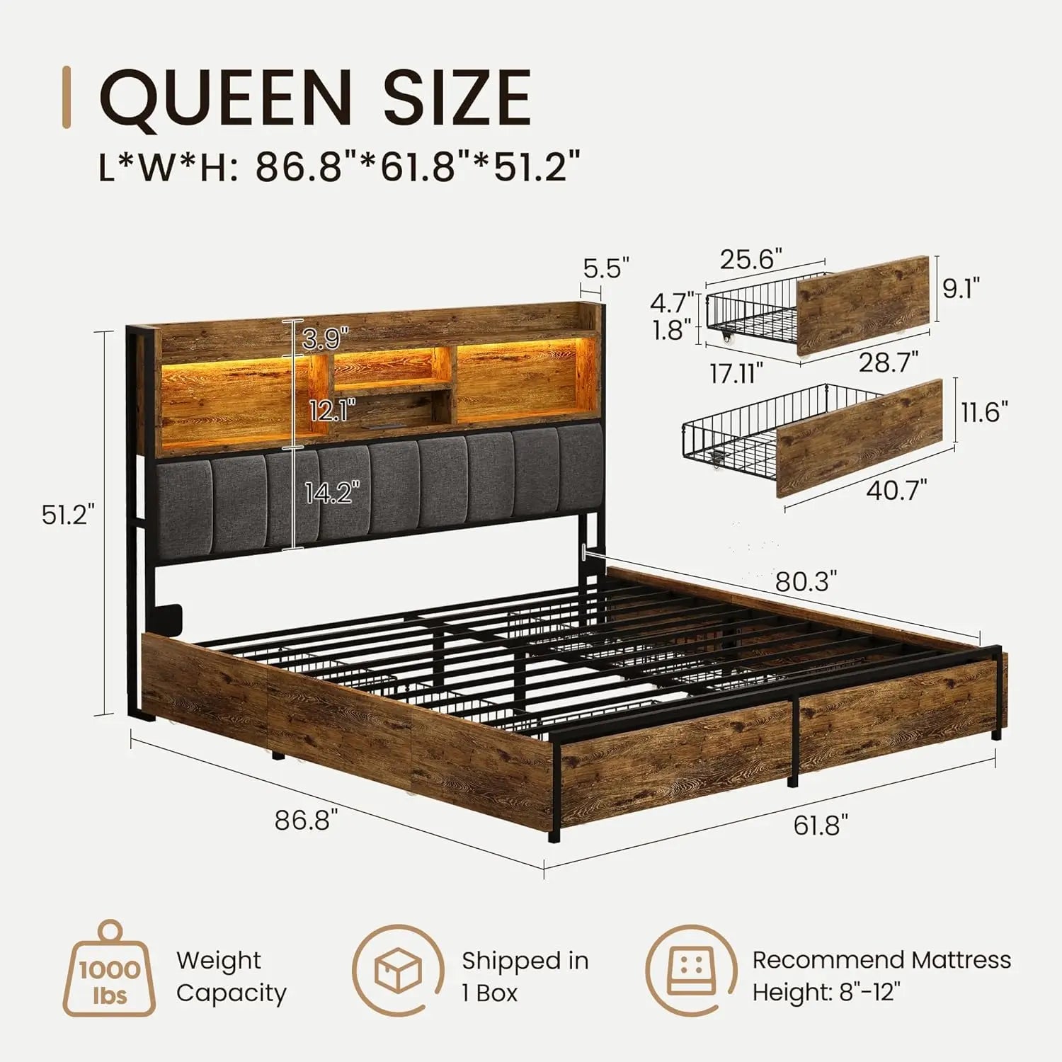 Queen Storage Bed with USB Charging