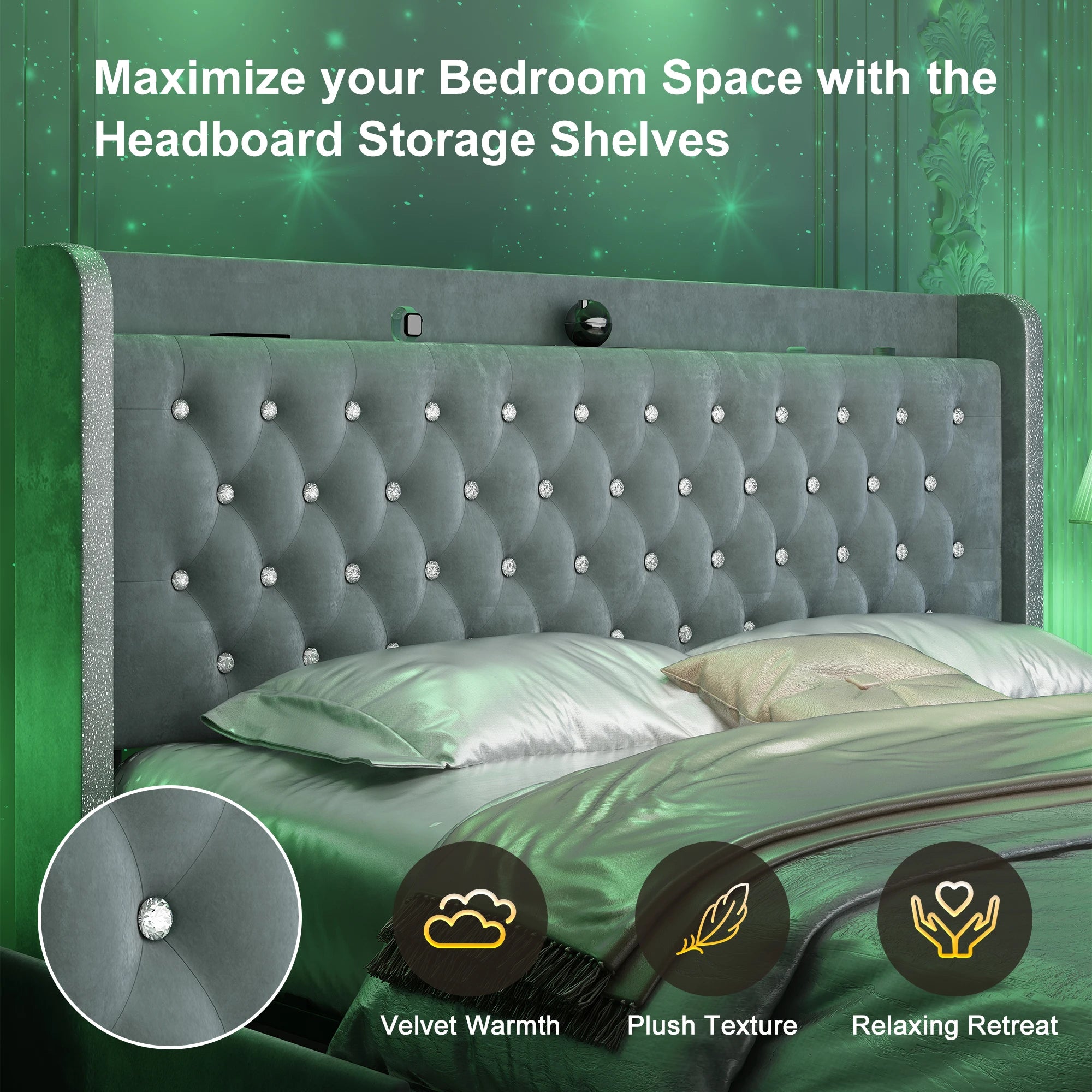 Queen LED Platform Bed with Storage Drawers