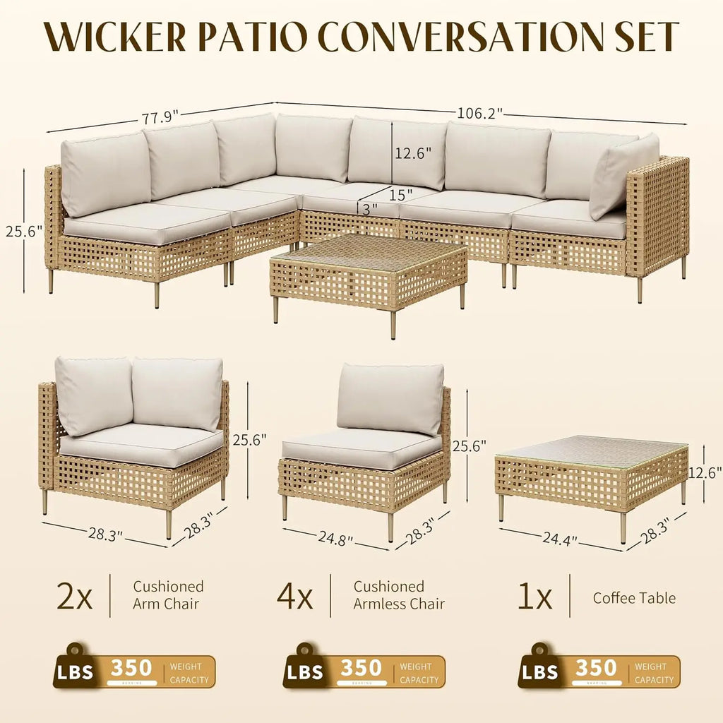 Handwoven Wicker Sectional Set