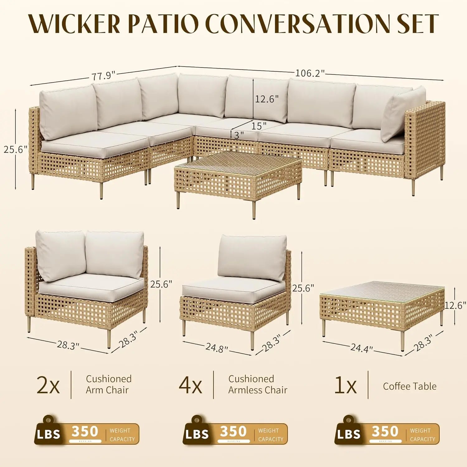 Handwoven Wicker Sectional Set
