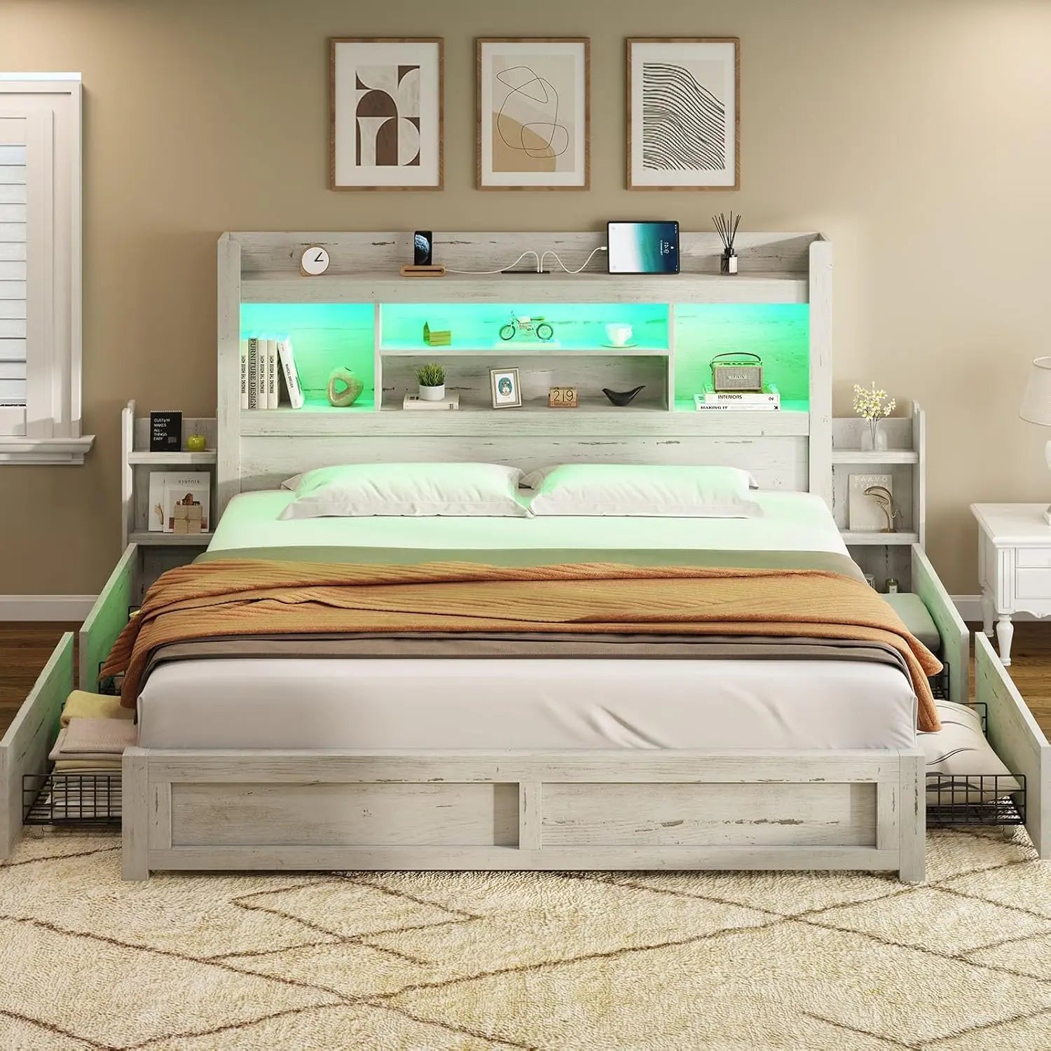 California King LED Storage Bed