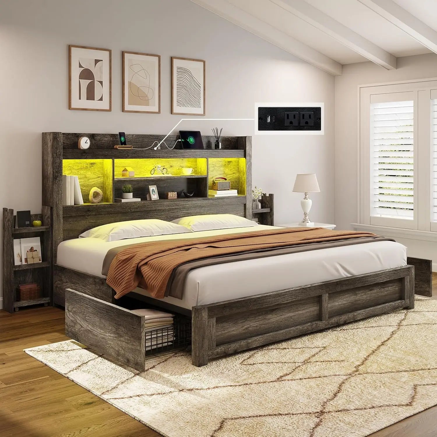 California King LED Storage Bed