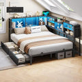 Corner Storage Bed Frame with LED Lights