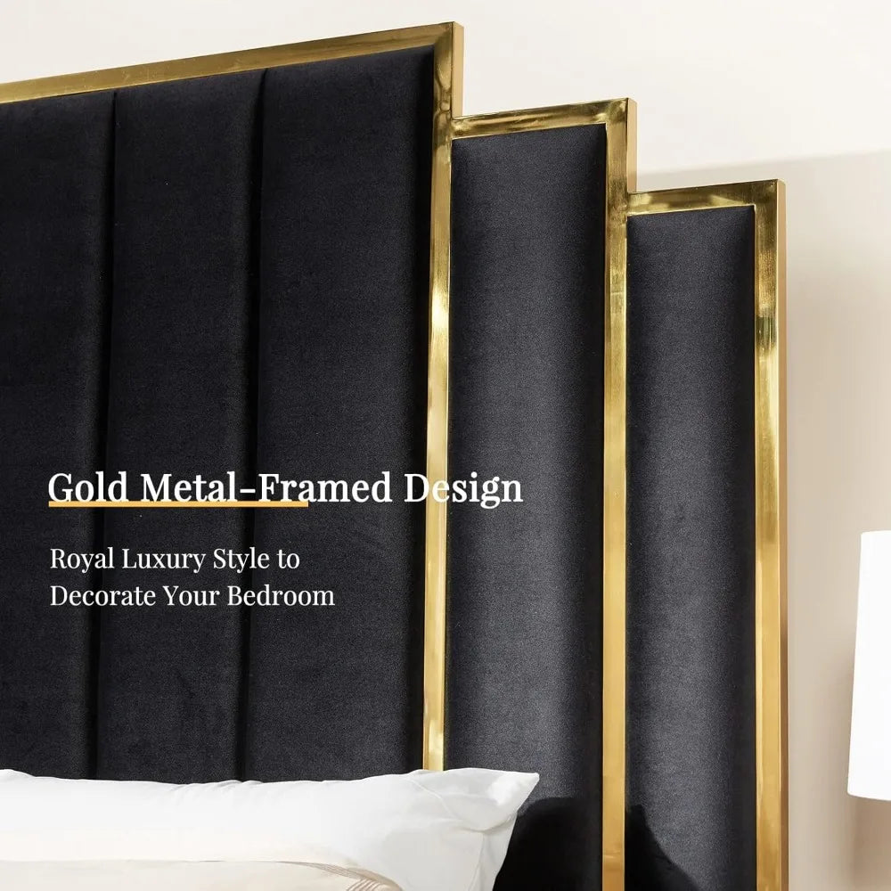California King Velvet Bed with Gold Trim