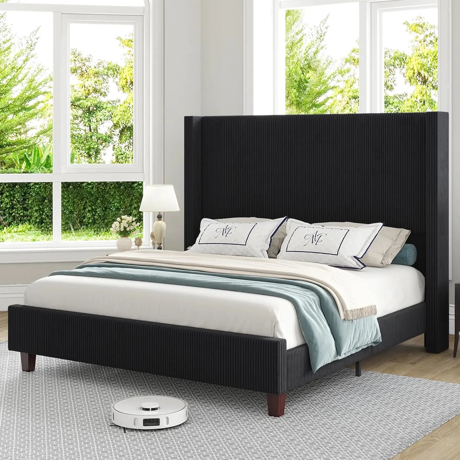 King Corduroy Wingback Bed