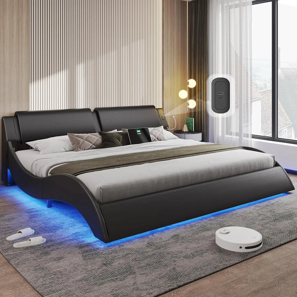 King LED Bed with Charging Ports