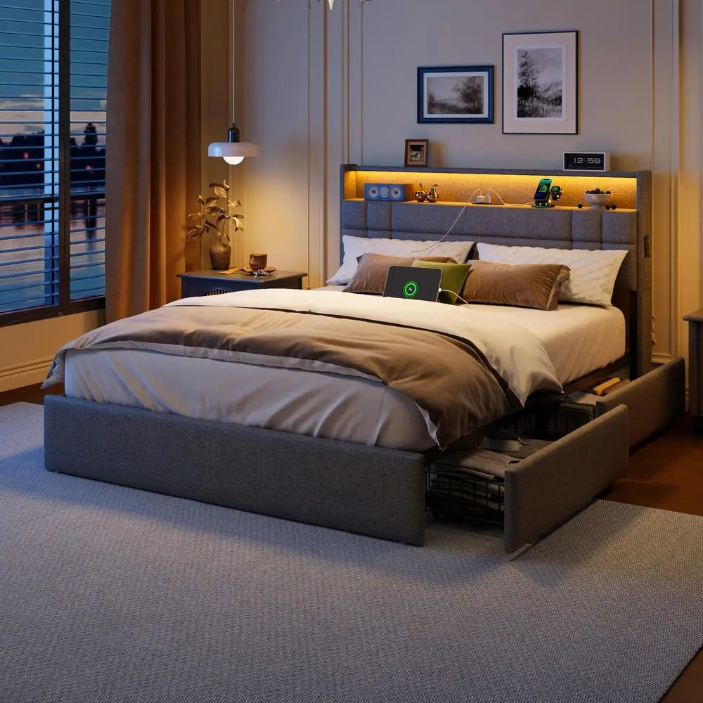 Full Storage Bed with Charging Station