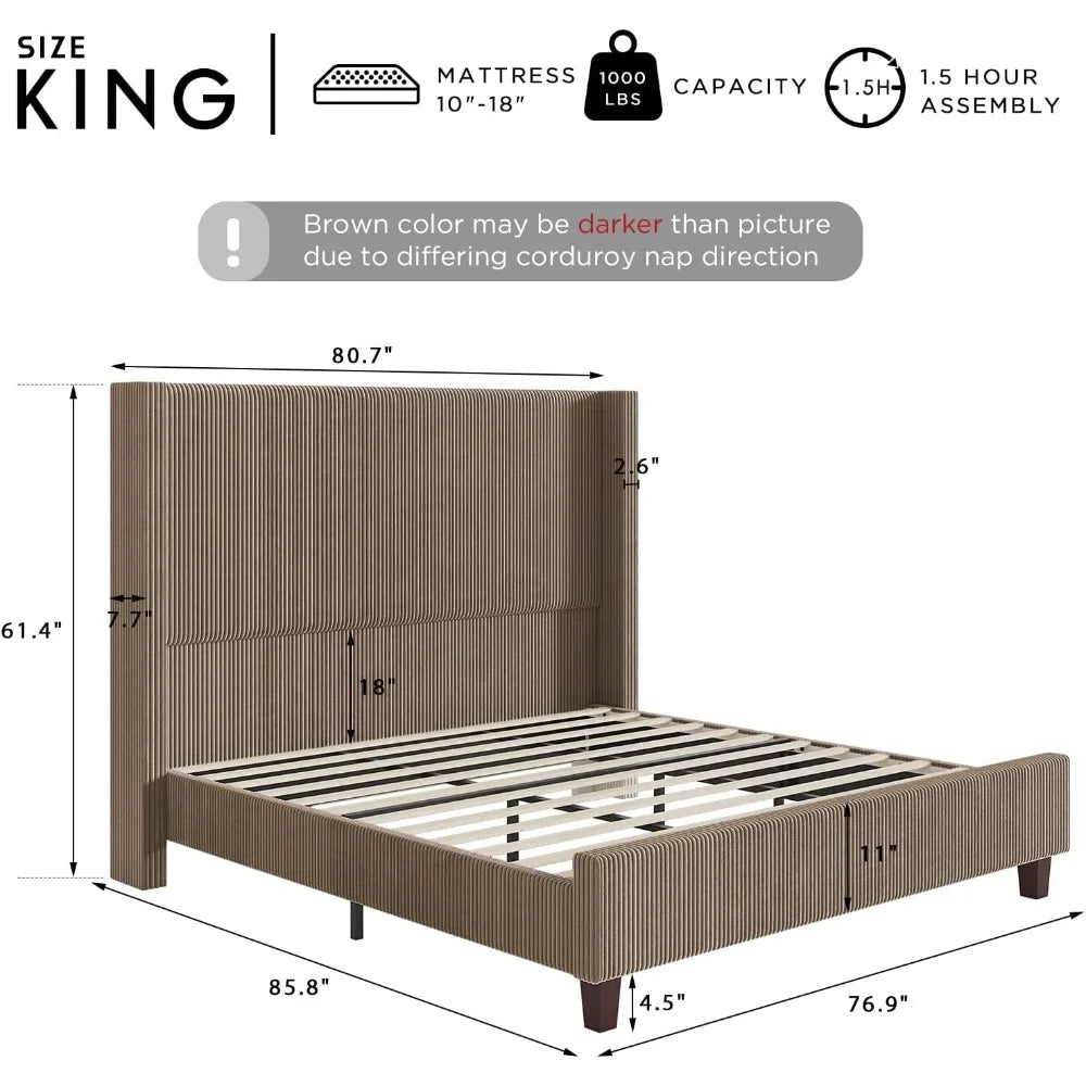 King Corduroy Wingback Bed