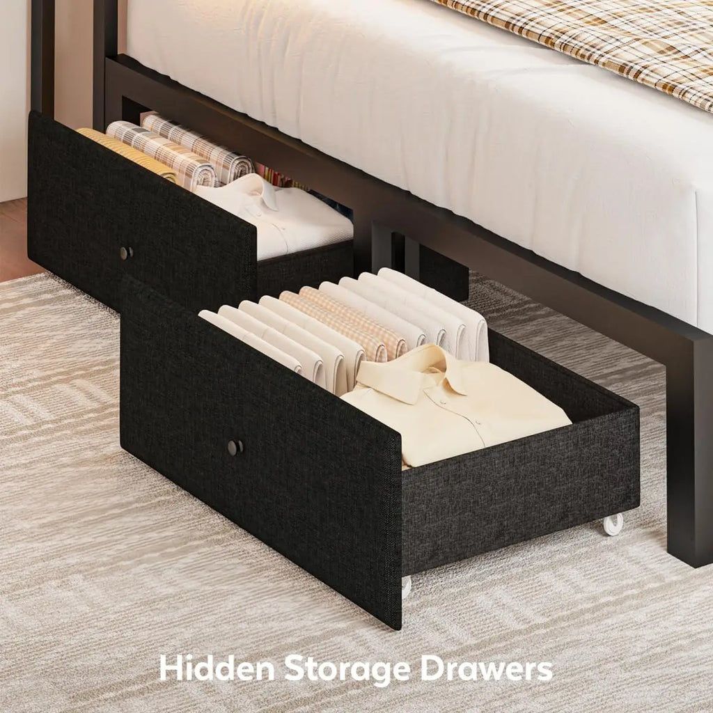 Queen Corner Storage Bed with LED Lights